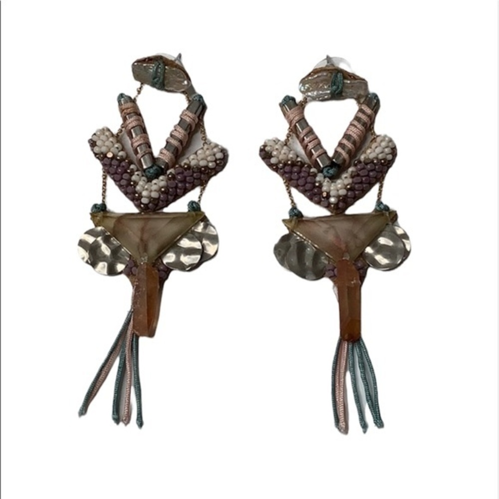 Anthropologie Deepa Gurnani statement leather tassels earrings size 3.5 EUC